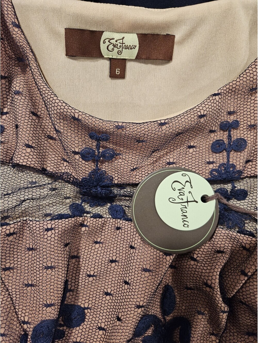 Eva Franco Size 6 Fleur De Lis Afton Dress Blue Lace Lined - Picture 9 of 11
